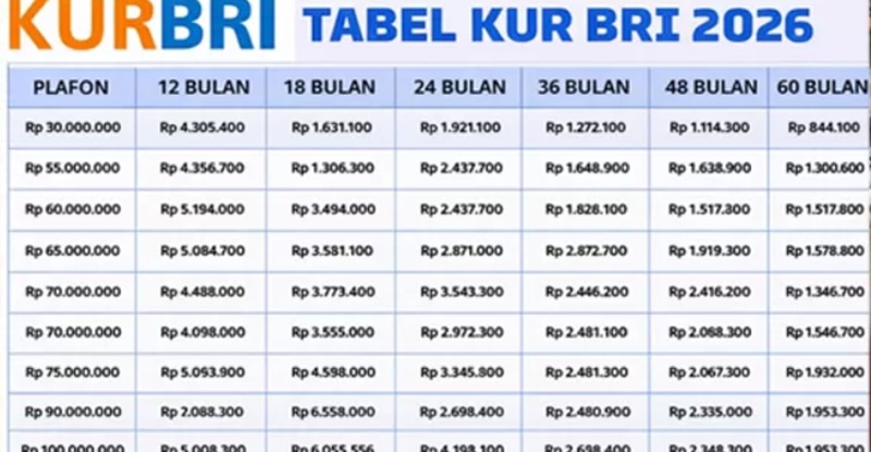 tabel pinjaman kur bri 2026